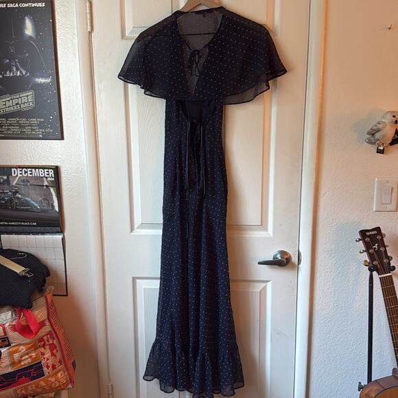 Alexa Chung Navy Polka Dot Chiffon Midi Dress size US 0 - Picture 11 of 15